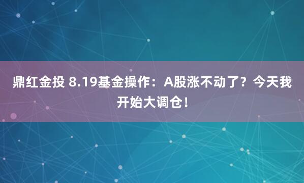 鼎红金投 8.19基金操作：A股涨不动了？今天我开始大调仓！